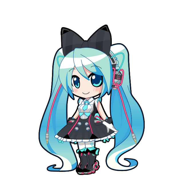 初音未来 绘图收藏、魔法未来(Vocaloid)、VOCALOID 1名女孩 荒谬的长发 水色瞳 音频插口 黑色靴子