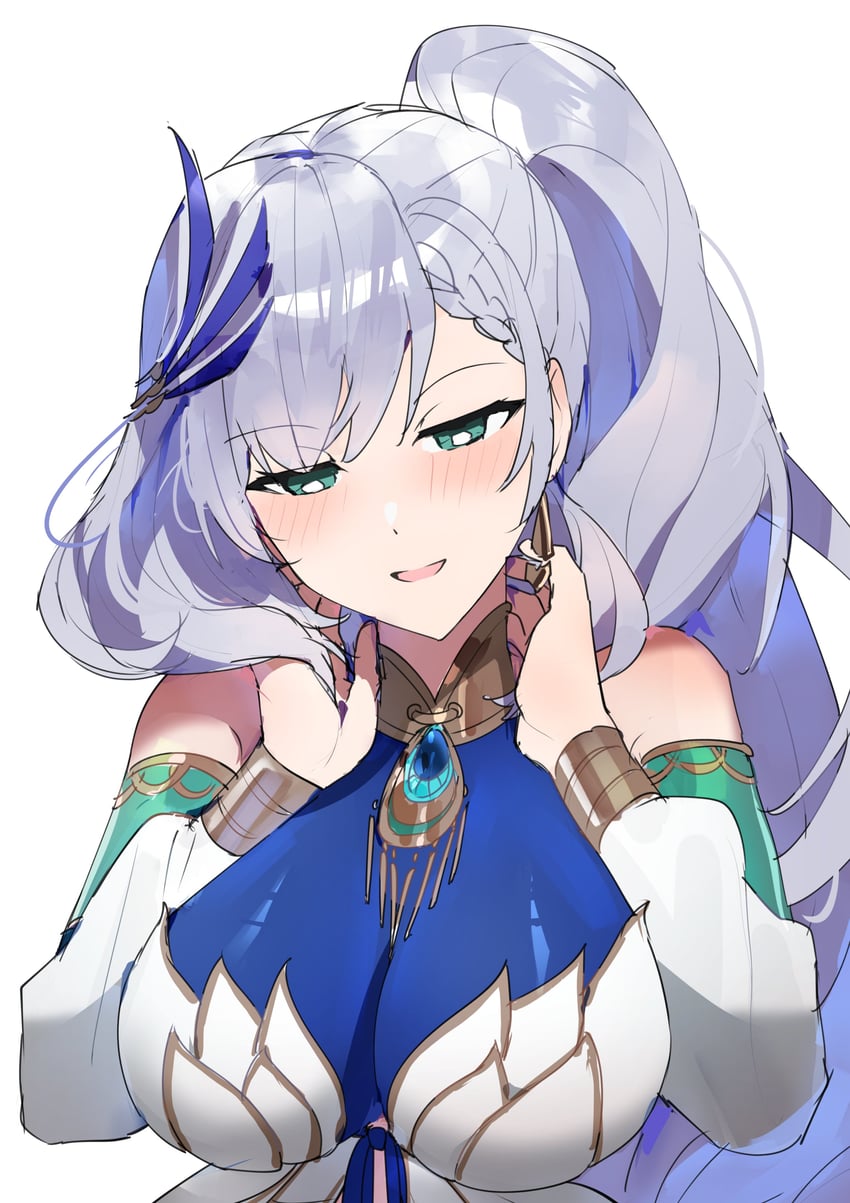Hololive、Hololive Indonesia、帕福莉亚·雷音 1名女孩 黑色连衣裙 蓝眼 蓝色挑染 脸红