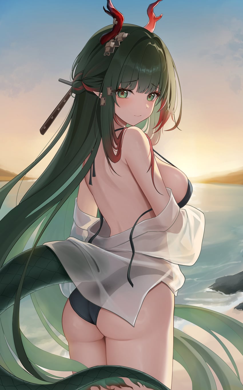 明日方舟、明日方舟：终末地、庄芳怡 (明日方舟) 1名女孩 替换服装 屁股 背影 海滩