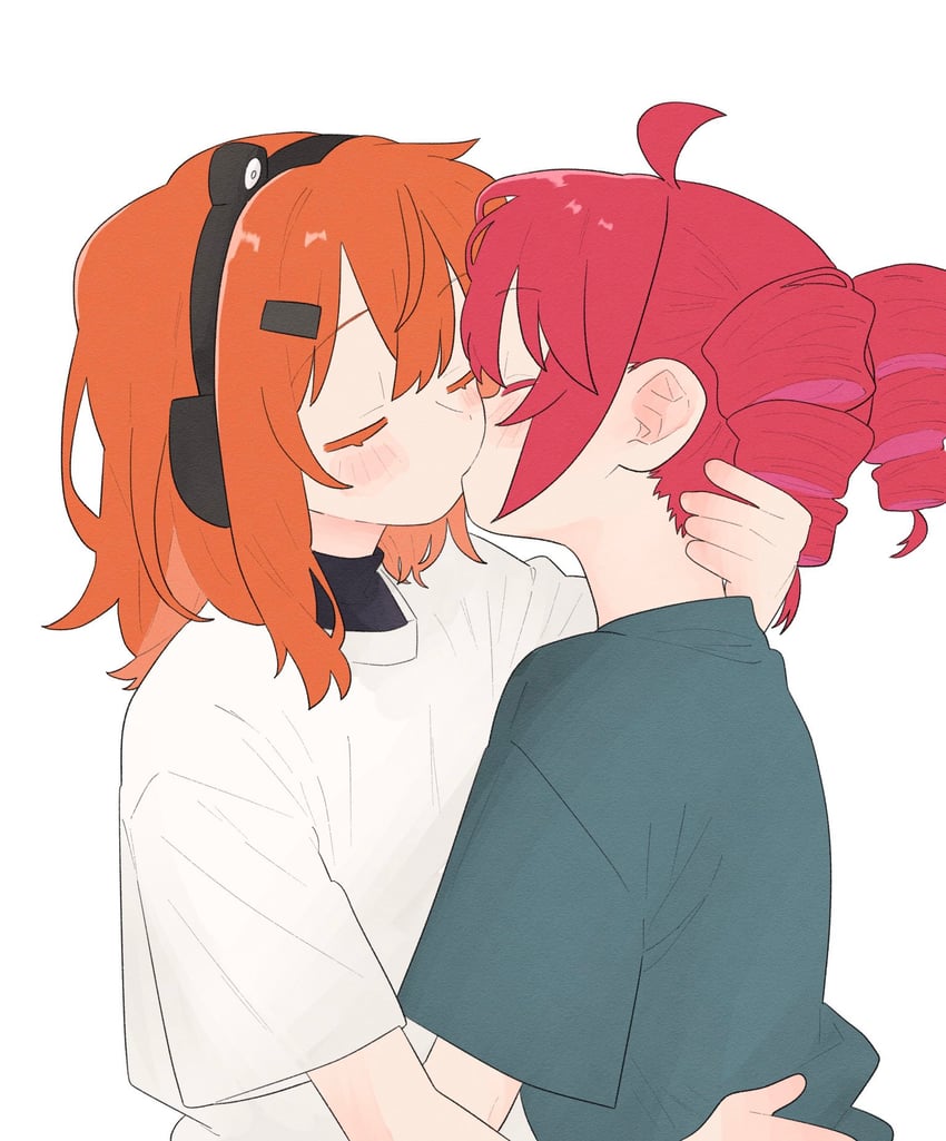 AI语音、UTAU、足立怜 2名女孩 呆毛 黑衬衫 脸红 闭眼