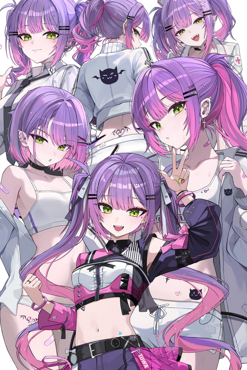Hololive、常暗永远 1名女孩 腹部 黑色领带 短款夹克 露脐上衣