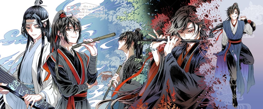 魔道祖师、蓝忘机、魏无羡 2个男孩 年龄增长 呆毛 酒 美少年