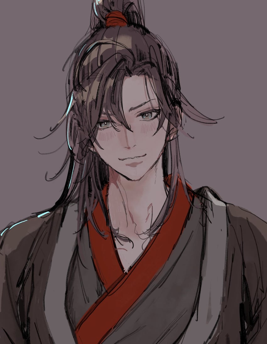 魔道祖师、魏无羡 1名男孩 美少年 黑发 黑色汉服 脸红