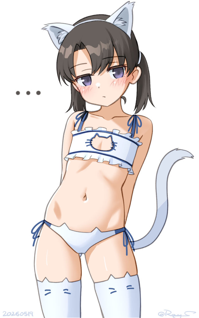 舰队Collection、昭南 (舰队Collection) ... 1名女孩 兽耳袜 兽耳 黑发