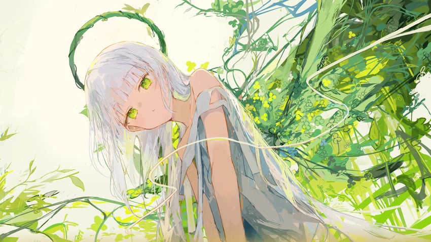 原创 1名女孩 露肩 树枝 灌木 闭嘴