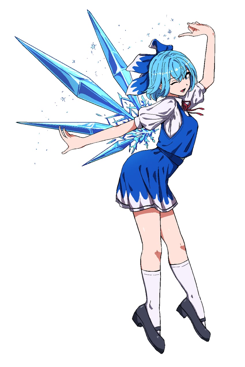 东方Project、琪露诺 1名女孩 :D 微笑 黑鞋 蓝色蝴蝶结