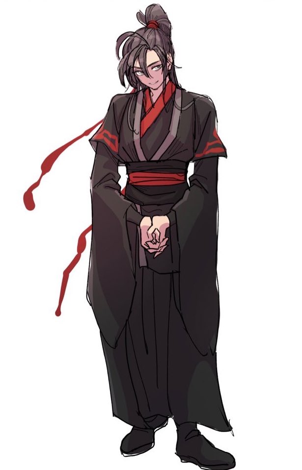 魔道祖师、魏无羡 1名男孩 呆毛 黑色靴子 黑发 黑色汉服