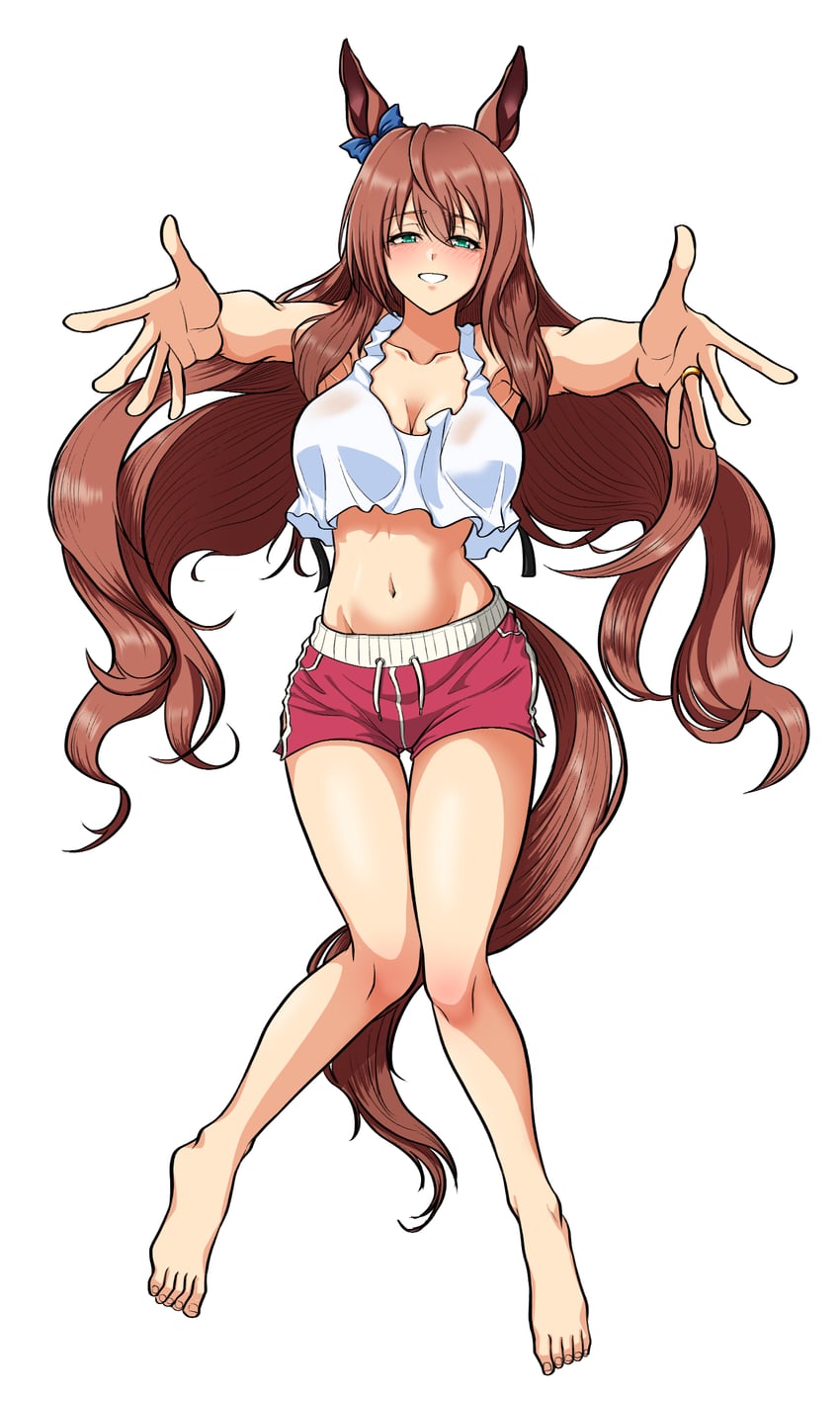 赛马娘、丸善斯基 (赛马娘) 1名女孩 兽耳 裸臂 露肩 蓝眼