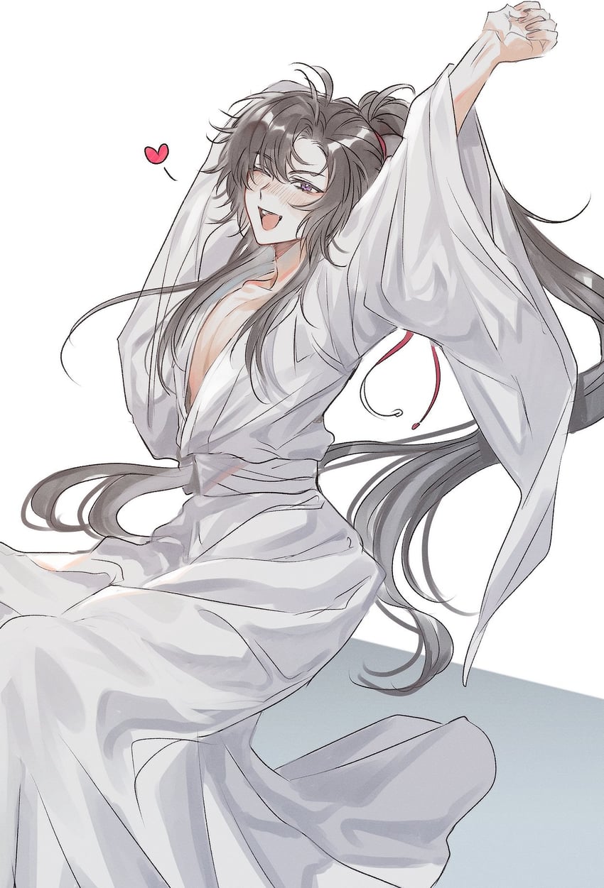 魔道祖师、魏无羡 1名男孩 呆毛 替换服装 举起双手 浴袍
