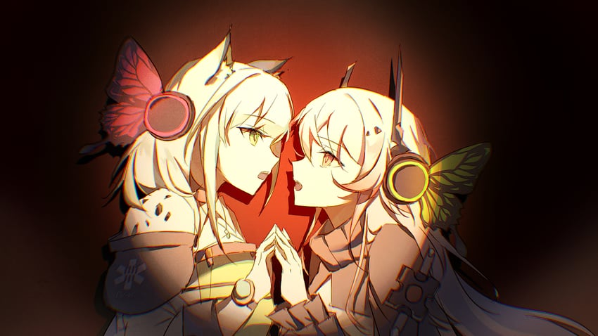 明日方舟、Magnet (Vocaloid)、凯尔希 (明日方舟) 2名女孩 兽耳 黑角 棕眼睛 猫耳