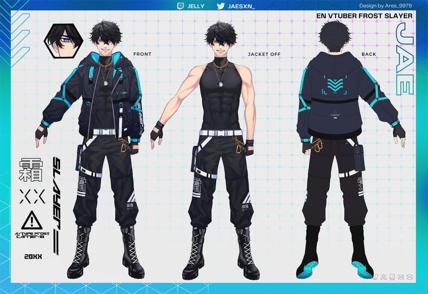 个人势虚拟主播、宰 (VTuber) 1名男孩 黑色靴子 黑发 黑色夹克 黑裤子