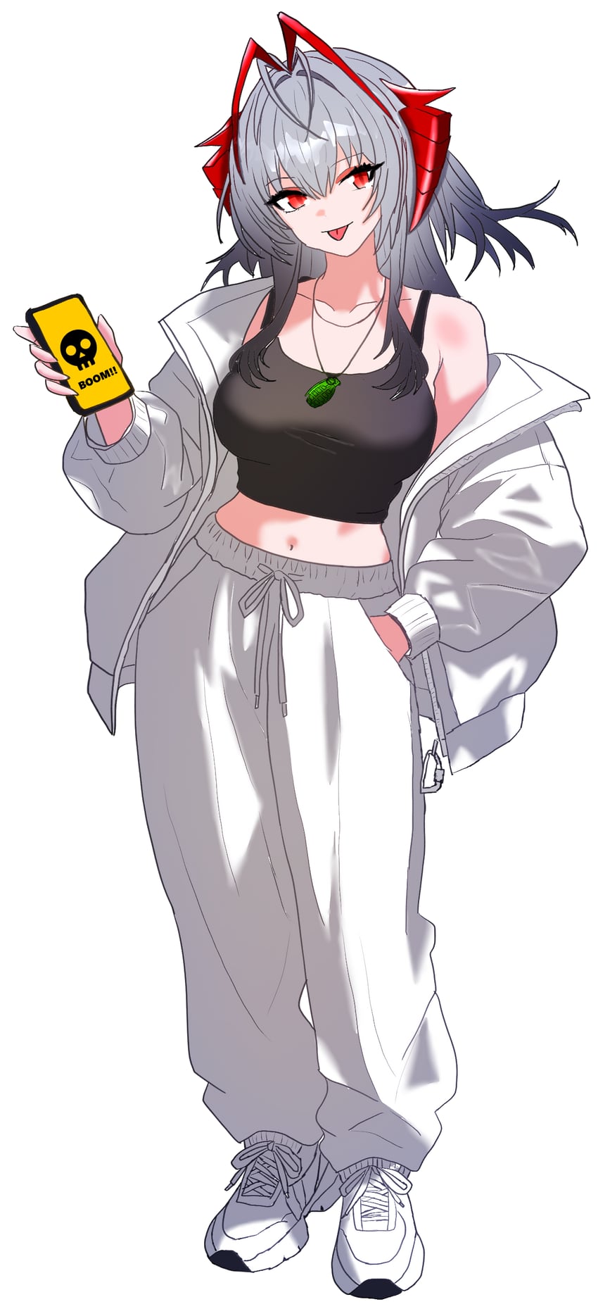 明日方舟、W (明日方舟) 1名女孩 :p 呆毛 宽松裤子 露肩