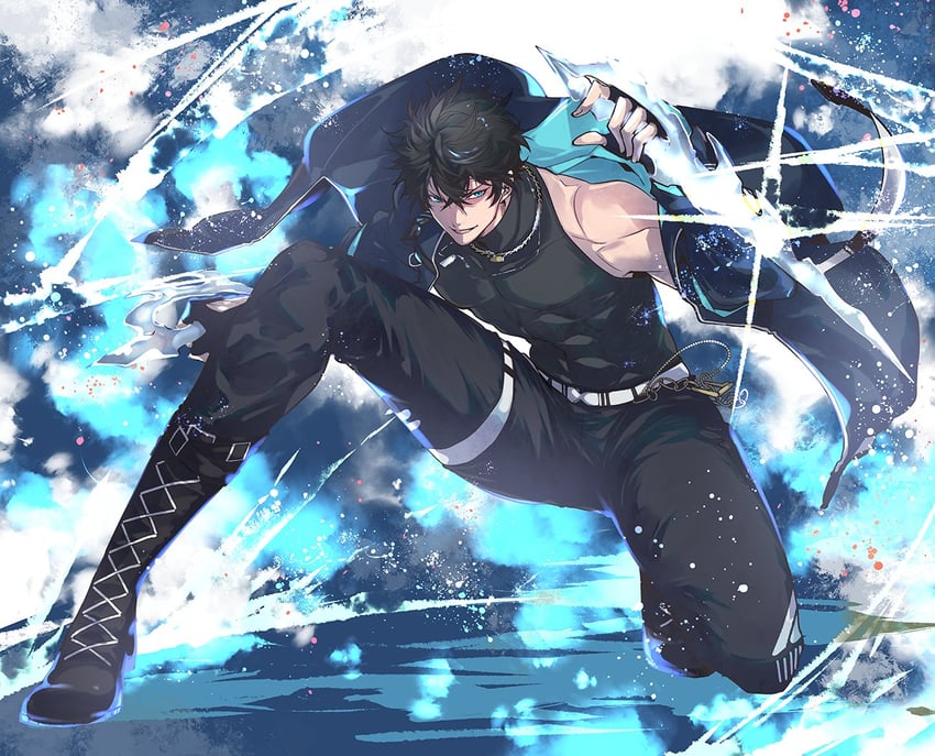 个人势虚拟主播、宰 (VTuber) 1名男孩 腹肌 黑色靴子 黑发 黑色夹克