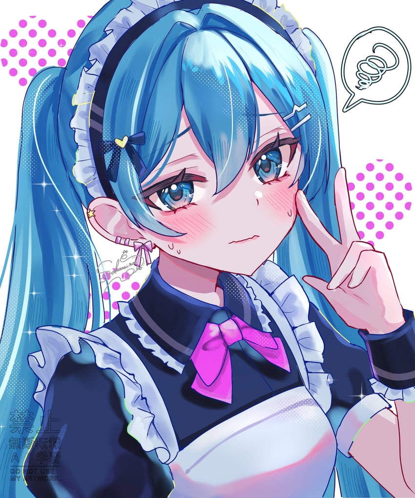 VOCALOID、初音未来 1名女孩 围裙 蓝眼 蓝发 蝴蝶结