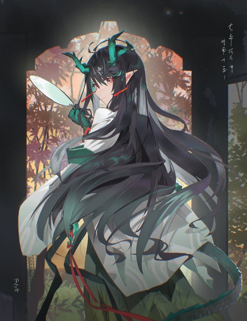 明日方舟、夕 (明日方舟) 1名女孩 黑发 色差 闭嘴 外套