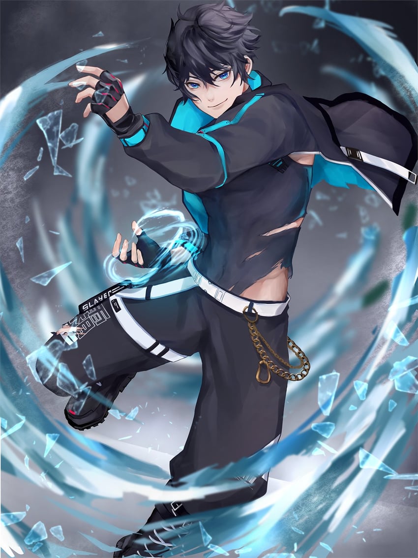 个人势虚拟主播、宰 (VTuber) 1名男孩 腹肌 腰带 黑色靴子 黑发