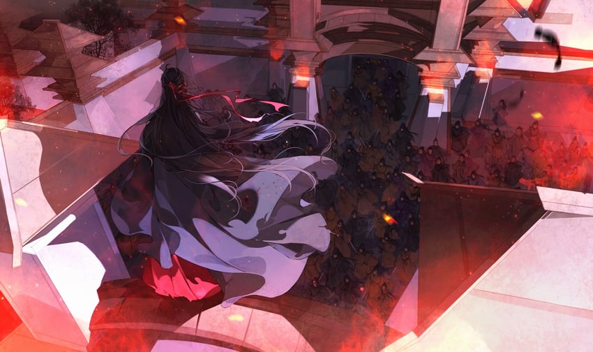 魔道祖师、魏无羡、魏无羡 (夷陵老祖) 1名男孩 建筑 黑发 黑色汉服 建筑物