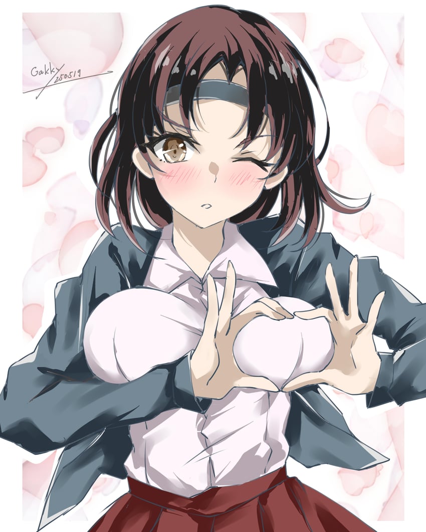 舰队Collection、千代田 (舰队收藏) 1名女孩 作者名 乳房 棕眼睛 棕发