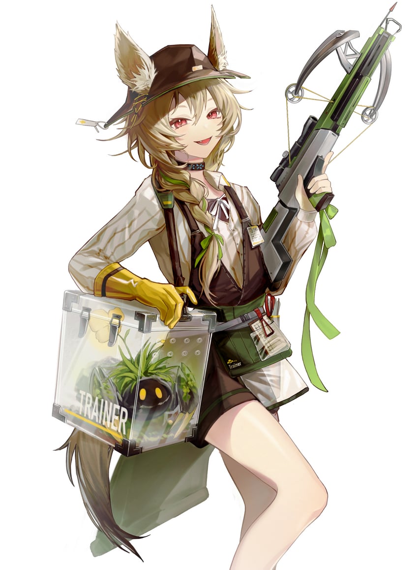 明日方舟、豆苗 (明日方舟)、金属螃蟹 (明日方舟) 1名女孩 兽耳毛 兽耳 箭 金发