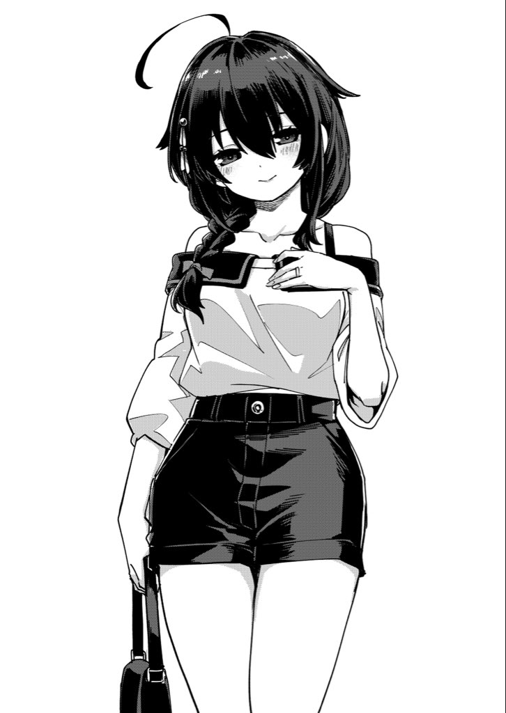 舰队Collection、shigure (ginza white) (kancolle)、时雨 1名女孩 呆毛 包 辫子 灰度