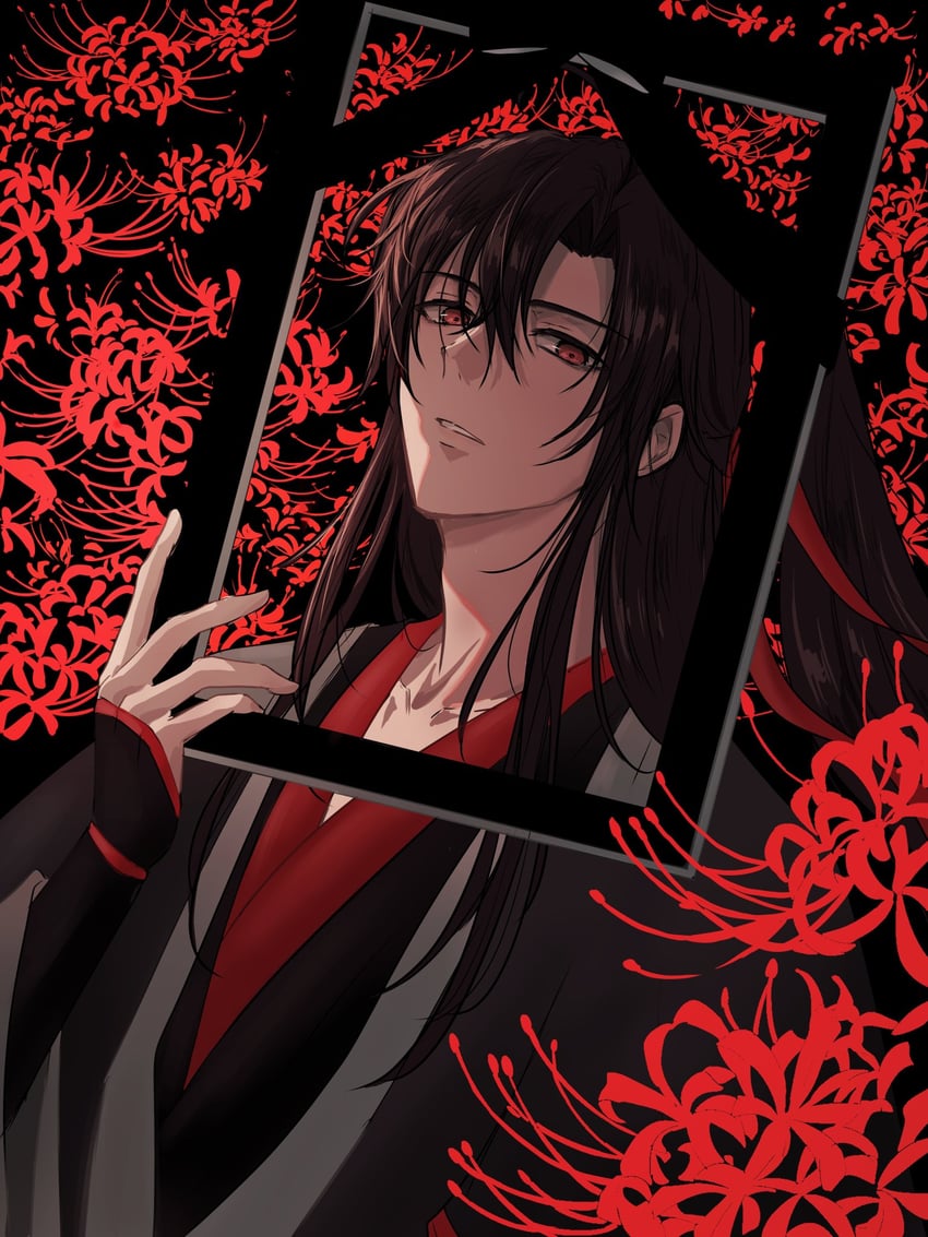 魔道祖师、魏无羡、魏无羡 (夷陵老祖) 1名男孩 美少年 黑发 黑色汉服 中国风服饰