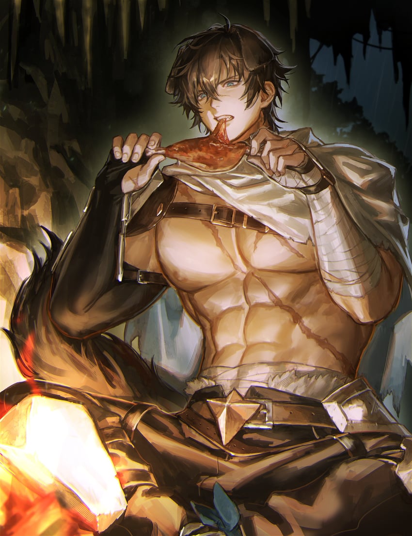 原创、青雁 (Nineteen N1) 1名男孩 腹肌 兽耳 手臂缠带 绷带