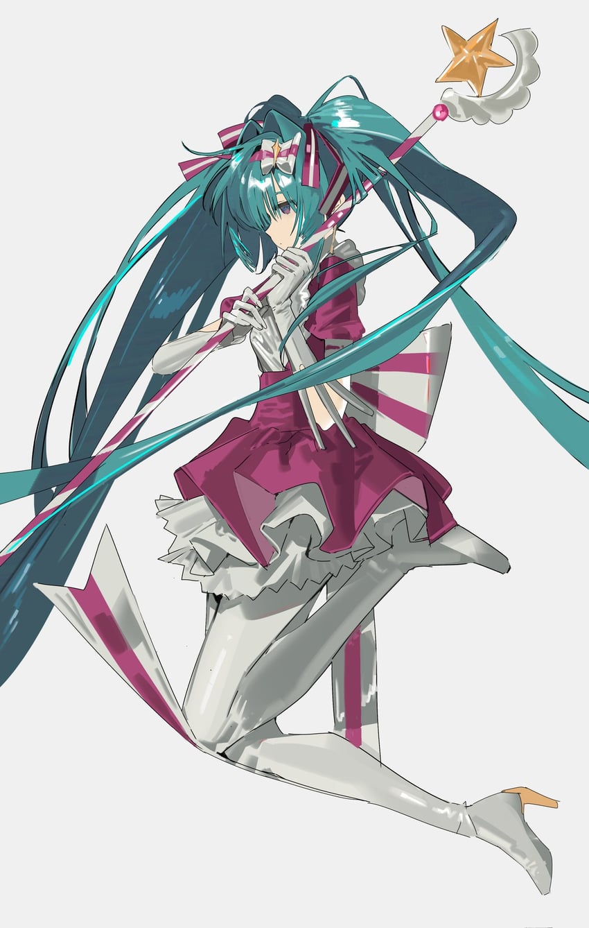 立刻轮回 (Vocaloid)、VOCALOID、初音未来 1名女孩 水色发 后背蝴蝶结 靴子 蝴蝶结