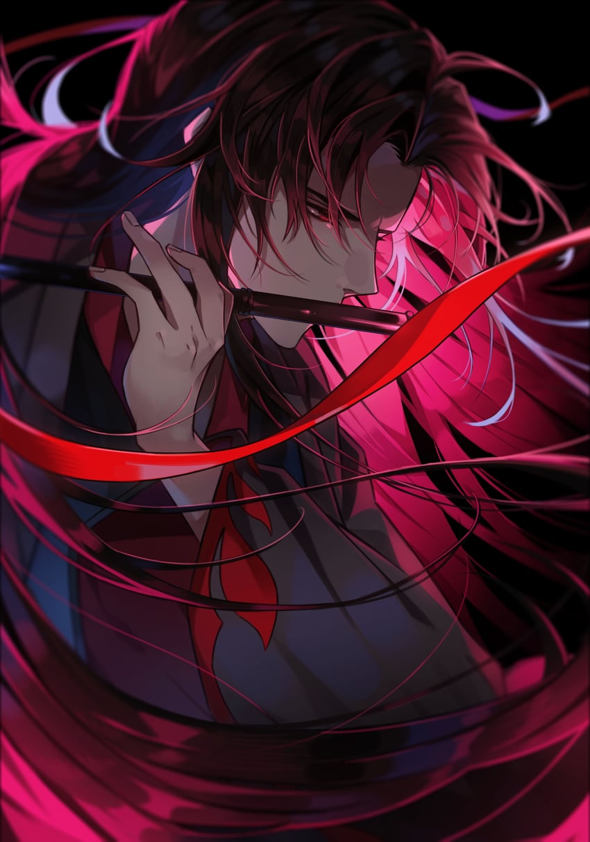 魔道祖师、魏无羡 1名男孩 呆毛 美少年 黑色背景 黑发