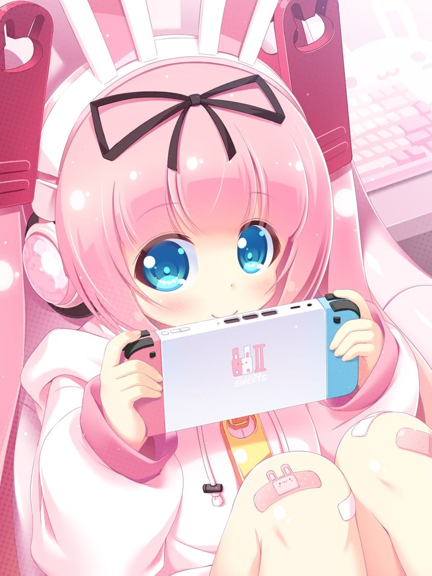 原创 1名女孩 兽耳耳机 兽耳 创可贴 膝盖上的创可贴