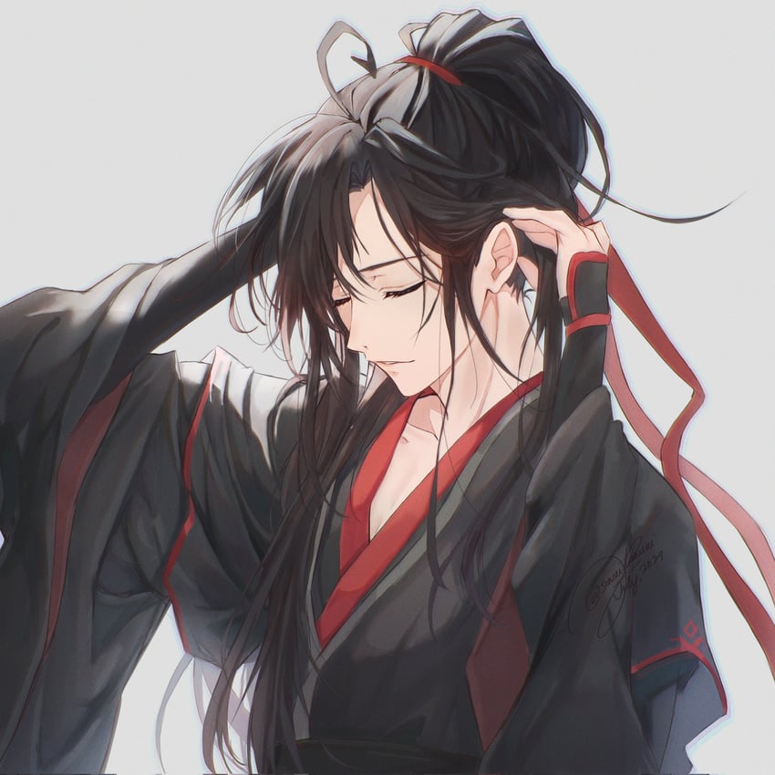 魔道祖师、魏无羡 1名男孩 整理头发 呆毛 美少年 黑发