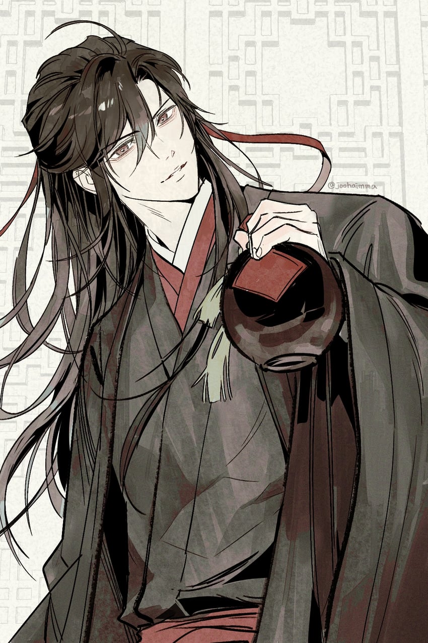 魔道祖师、魏无羡、魏无羡 (夷陵老祖) 1名男孩 呆毛 酒 美少年 黑色大衣
