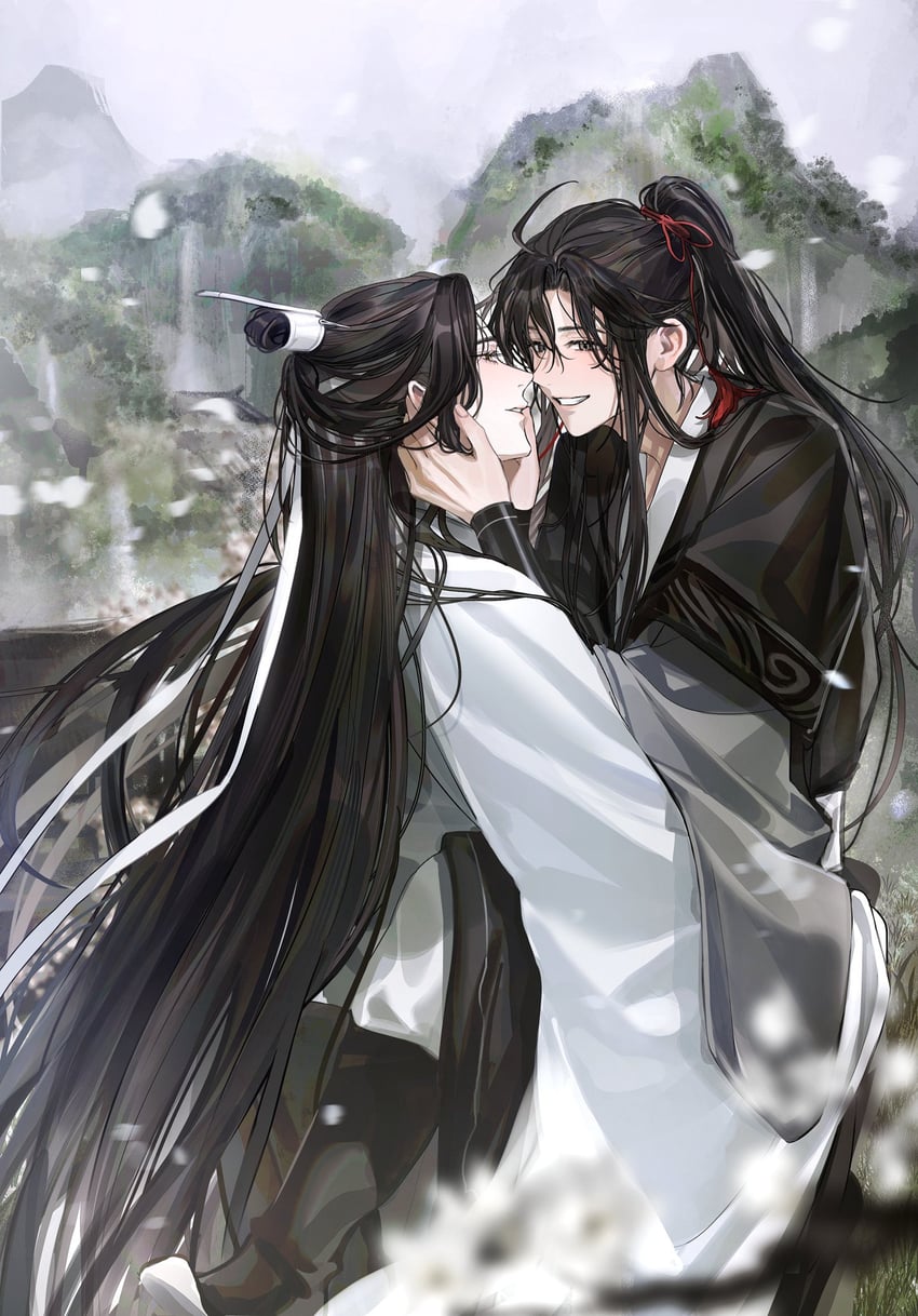 魔道祖师、蓝忘机、魏无羡 2个男孩 呆毛 美少年 黑色靴子 黑发