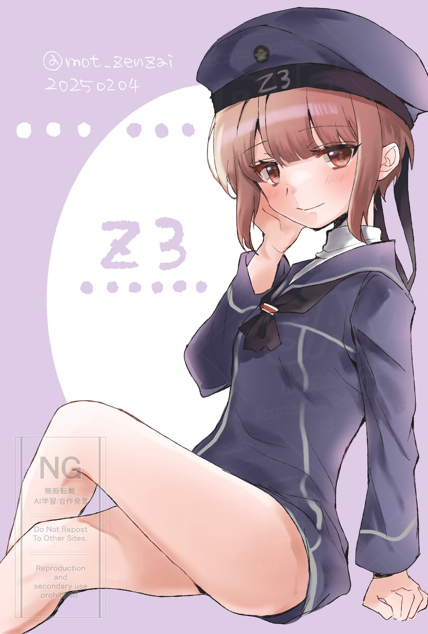 舰队Collection、Z3 (舰队收藏) 1名女孩 黑色连衣裙 黑帽子 乳房 棕眼睛