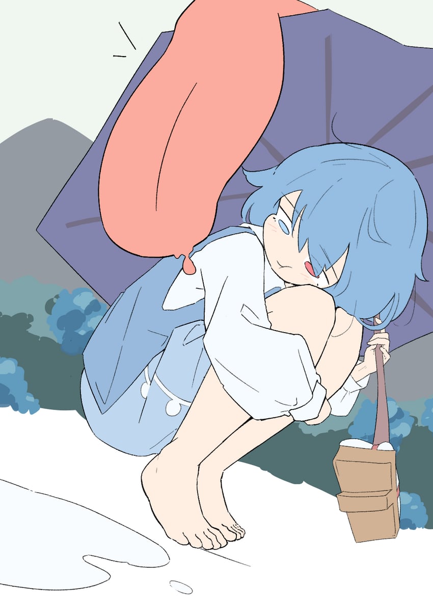 东方Project、多多良小伞 1名女孩 :t 赤脚 蓝眼 蓝发