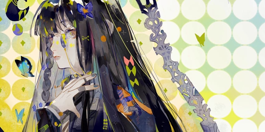 原创 1名女孩 黑发 辫子 棕眼睛 虫子