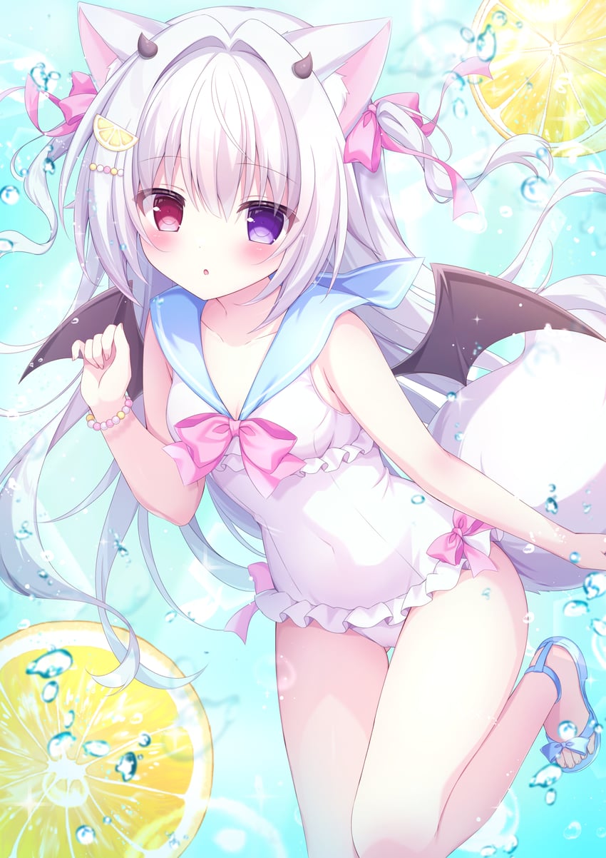 原创 1名女孩 兽耳毛 兽耳 蝙蝠翅膀 脸红