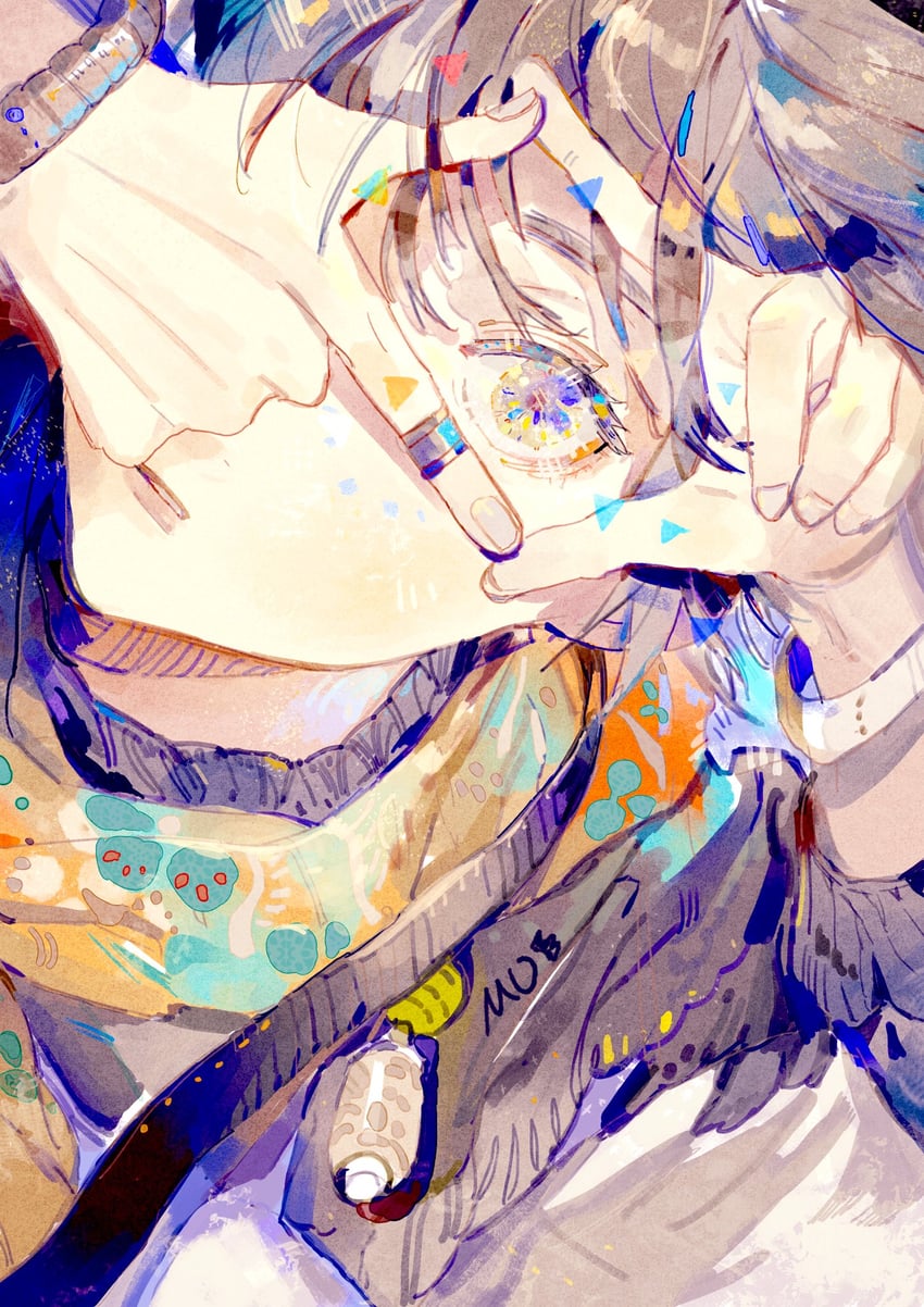 原创 1名女孩 蓝眼 手链 棕发 特写