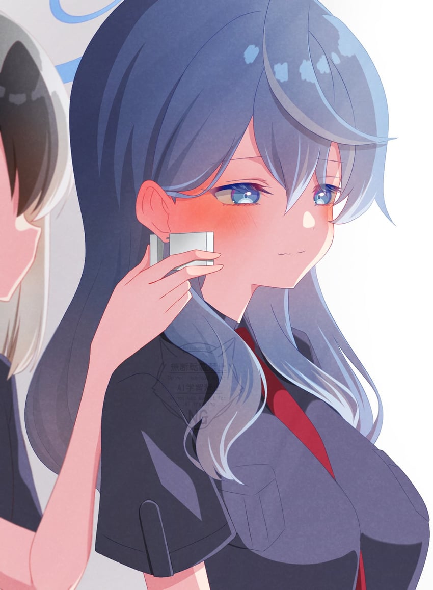 蔚蓝档案、亚子 (蔚蓝档案)、鬼方佳代子 (碧蓝档案) 2名女孩 替换服装 乳沟 黑发 蓝眼