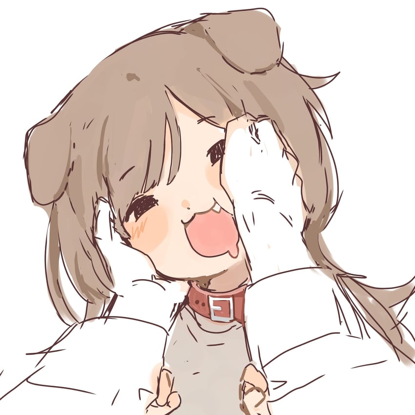 原创 1名女孩 1个其他角色 兽耳 棕发 项圈
