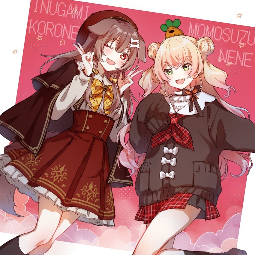 Hololive、戌神沁音、戌神沁音 (街头服饰) 2名女孩 兽耳 贝雷帽 金发 骨制发饰