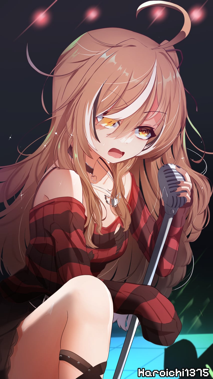 Hololive、Hololive英语、七诗无名 1名女孩 呆毛 黑色指甲 黑条纹/黑挑染 黑色毛衣