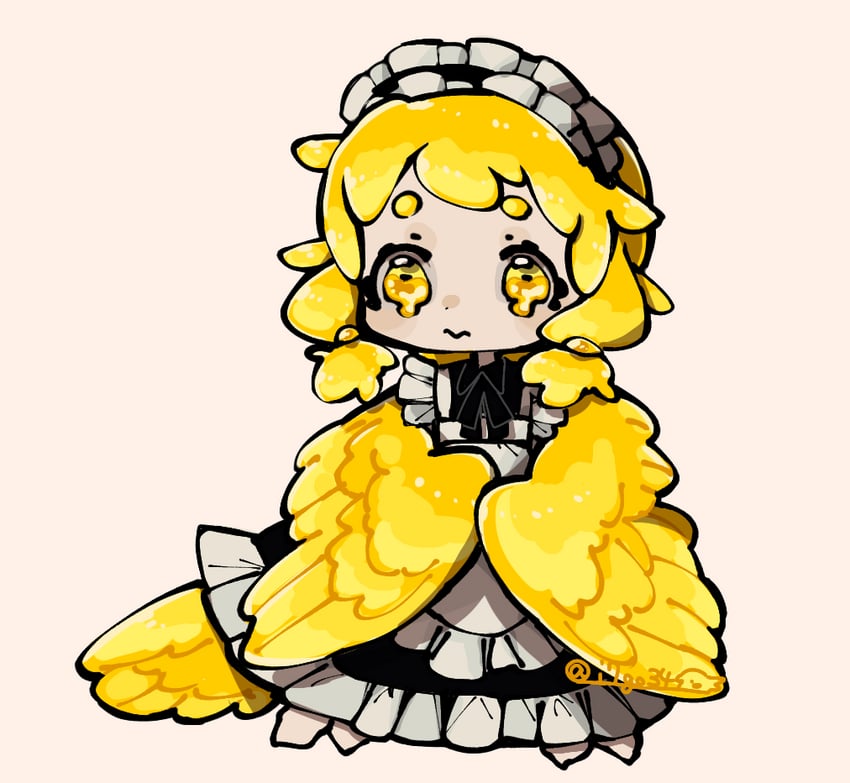 原创、yellow maid harpy (i7go34) 1名女孩 围裙 鸟腿/细腿 鸟尾 金发