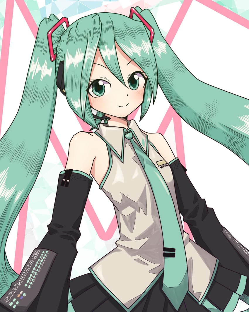 VOCALOID、初音未来 1名女孩 水色瞳 水色发 水蓝色领带 黑色裙子
