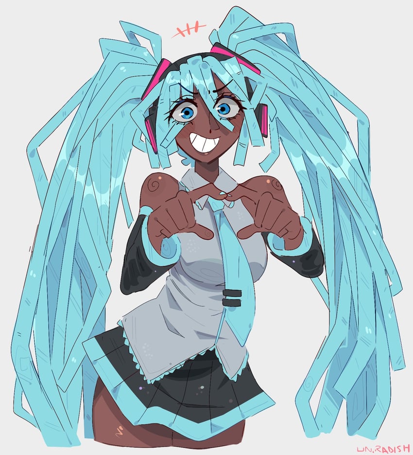 VOCALOID、自由形态初音未来、初音未来 +++ 1名女孩 异色皮肤 露肩 黑色裙子
