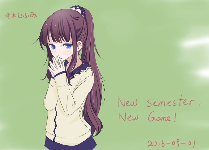 NEW GAME!、泷本一二三 1名女孩 2016年 惊讶 黑色裙子 蓝眼