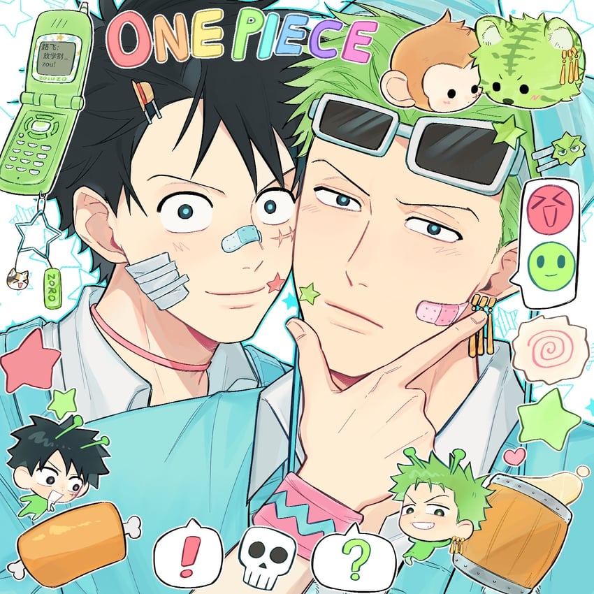 海贼王、蒙奇·D·路飞、罗罗诺亚·索隆 ! 2个男孩 问号 替换服装 创可贴