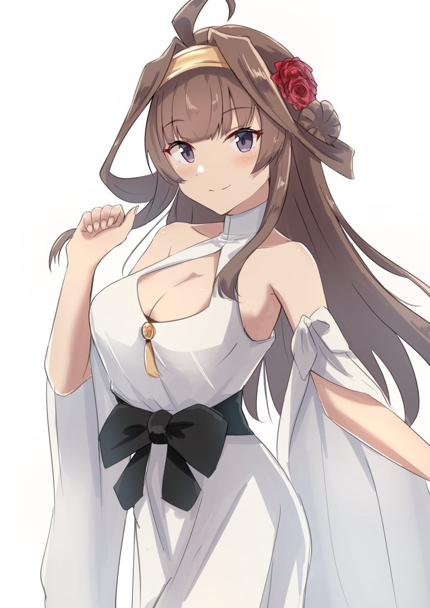 舰队Collection、金刚 (周年庆) (舰これ)、金刚 (舰队收藏) 1名女孩 呆毛 脸红 乳房 棕发