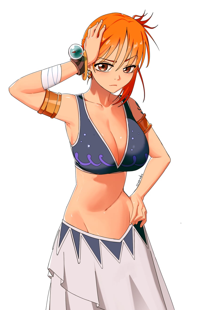海贼王、娜美 (海贼王) 1名女孩 阿拉伯服饰 臂环 腋窝褶皱 腋下