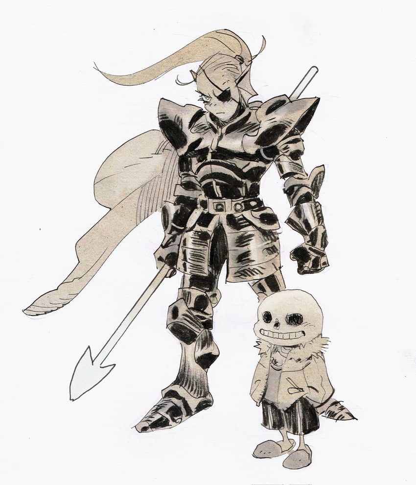 传说之下、Undertale/Deltarune、Sans (传说之下) 1名男孩 1名女孩 铠甲 斗篷 能量长枪