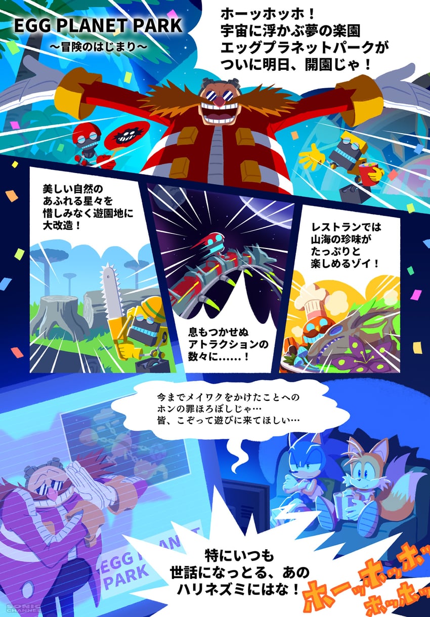 索尼克系列、索尼克频道、索尼克色彩 蓝眼 蓝皮毛 棕色面部毛发 角色印花 五彩纸屑